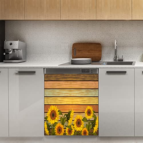 Spring Yellow Sonnenblumen Geschirrspüler-Magnetabdeckung, Strand Holz Magnetische Dekoration Panel Magnet Stiker für Kühlschrank Küche Dekoration Tür, 58,4 x 66 cm von TropicalLife