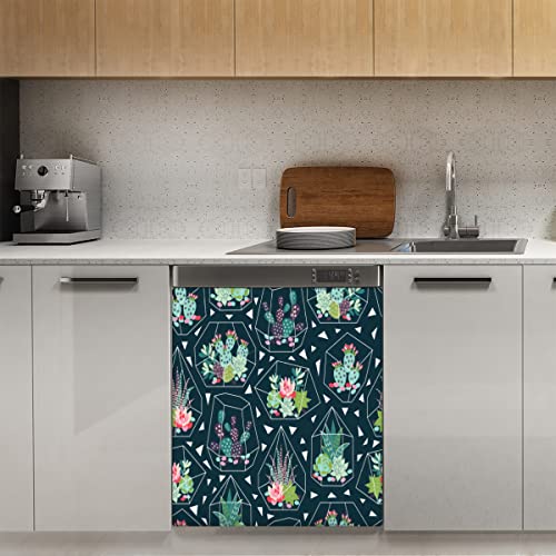 Sukkulenten Blume Kaktus Geometrische Geschirrspüler-Magnetabdeckung, magnetische Dekoration Panel Magnet Stiker für Kühlschrank Küche Dekoration Tür, 58,4 x 66 cm von TropicalLife