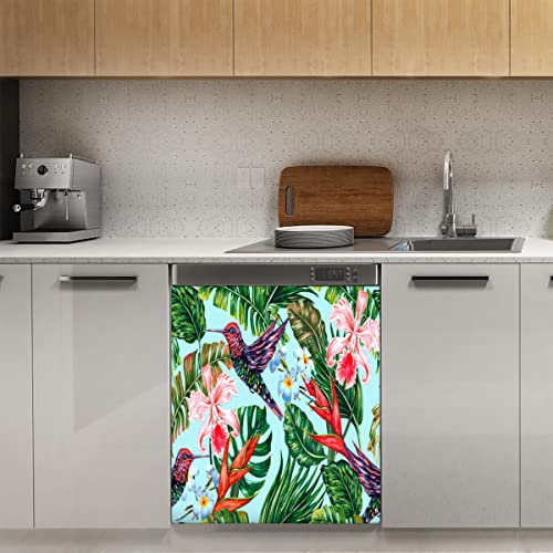 Tropische Blumen-Kolibri-Geschirrspüler-Magnetabdeckung, Frühlingsblume, magnetische Dekoration, Panel-Magnet-Stiker für Kühlschrank, Küche, Dekoration, Tür, 58,4 x 66 cm von TropicalLife