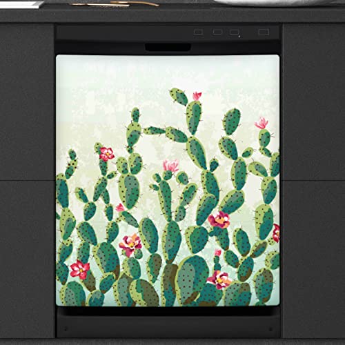 Tropische Kaktusblume Blumen Geschirrspüler Magnetische Abdeckung Grüne Pflanzen Front Geschirrspüler Abdeckung für Kühlschrank Küche Dekoration Tür Magnetaufkleber 58,4 x 66 cm von TropicalLife