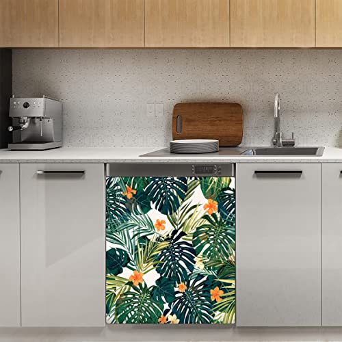 Tropische Palme Blume Geschirrspüler Magnet Abdeckung, Strand Palm Blätter Magnet Stiker für Kühlschrank Küche Dekoration Tür Magnetaufkleber 58,4 x 66 cm von TropicalLife