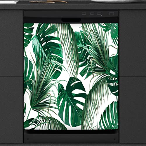 Tropische Palme Geschirrspüler Magnetische Abdeckung Grünes Blatt Front Geschirrspüler Abdeckung für Kühlschrank Küche Dekoration Tür Magnetaufkleber 58,4 x 66 cm von TropicalLife