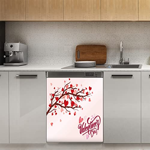 Valentinstag Herz Baum Geschirrspüler Magnetabdeckung Rosa Magnetische Dekoration Panel Magnet Stiker für Kühlschrank Küche Dekoration Tür 58,4 x 66 cm von TropicalLife