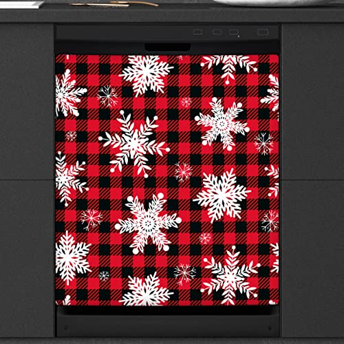 Weihnachten Winter Schneeflocken Geschirrspüler Magnetische Abdeckung Kariert Plaid Front Geschirrspüler Abdeckung für Kühlschrank Küche Dekoration Tür Magnetaufkleber 58,4 x 66 cm von TropicalLife