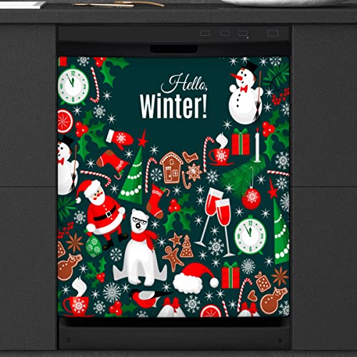 Winter Weihnachten Schneemann Geschirrspüler Magnetische Abdeckung Schneefalkes Front Geschirrspüler Abdeckung für Kühlschrank Küche Dekoration Tür Magnetaufkleber 58,4 x 66 cm von TropicalLife