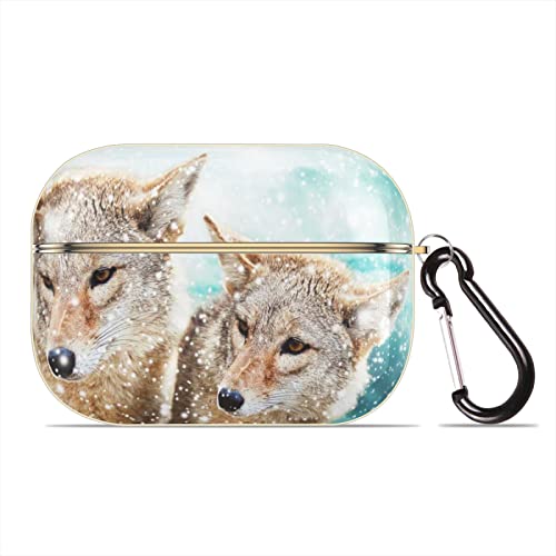 Zwei Wölfe im Winter Airpod Hülle Case Cover mit Schlüsselanhänger Ganzkörper Schutz Wild Wolf Kompatibel mit Apple AirPods Pro Ladehülle (Gold) von TropicalLife