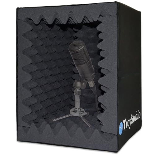 TroyStudio Tragbare Tonaufnahme, Gesangskabinen-Box – Reflektionsfilter & Mikrofon-Isolationsschild | groß, faltbar, Standmontage, superdichter schallabsorbierender Schaumstoff | (schwarz) von TroyStudio