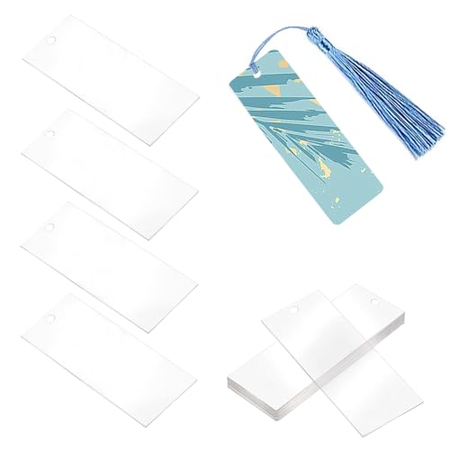 Trsnzul Transparente Rechteckig Lesezeichen 30 Stück Lesezeichen Personalisiert mit Bunten Quasten Blanko Lesezeichen Leeres Craft Lesezeichen Acryl Lesezeichen Rohlinge Basteln Bookmarks für DIY von Trsnzul