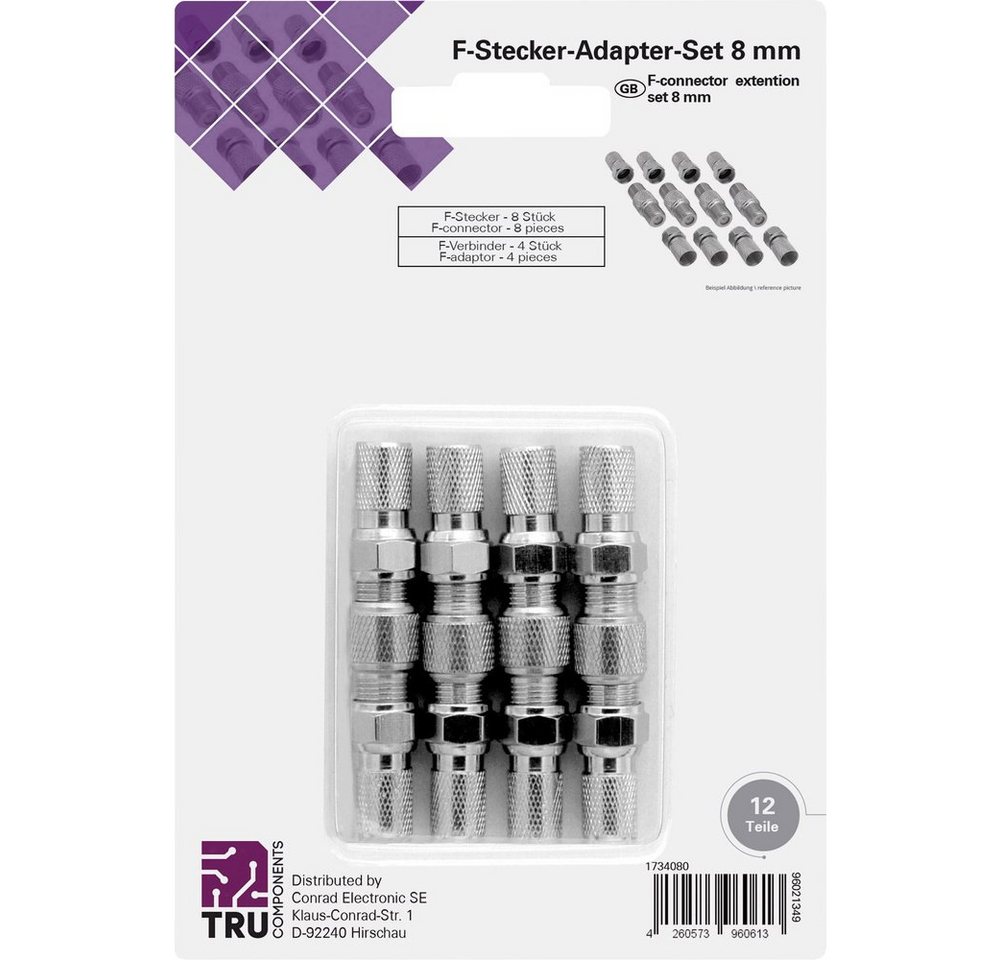 TRU COMPONENTS TRU COMPONENTS TC-6936324 F-Verbinder-Set Anschlüsse: F-Stecker, F-Bu SAT-Kabel von Tru Components