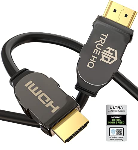 True HQ HDMI-Kabel 2.1, 8 K, 48 Gbit/s | Ultra High Speed Premium Kabel mit Ethernet | 8K 60Hz 4K 120Hz UHD HDCP 2.2 eARC | Dolby Vision Dynamic HDR PS5 Xbox Series X | Zinklegierung & Gold von True HQ