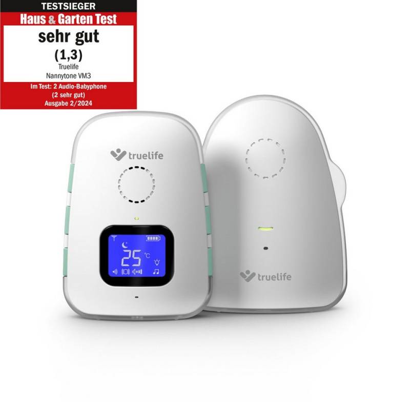 TrueLife Babyphone NannyTone VM3, Reichweite bis 300 m in Gebäuden, Packung Set, 2-tlg., Elterneinheit, Babyeinheit, Bidirektionale Signalübertragung, Langlebige wiederaufladbare Batterie von TrueLife