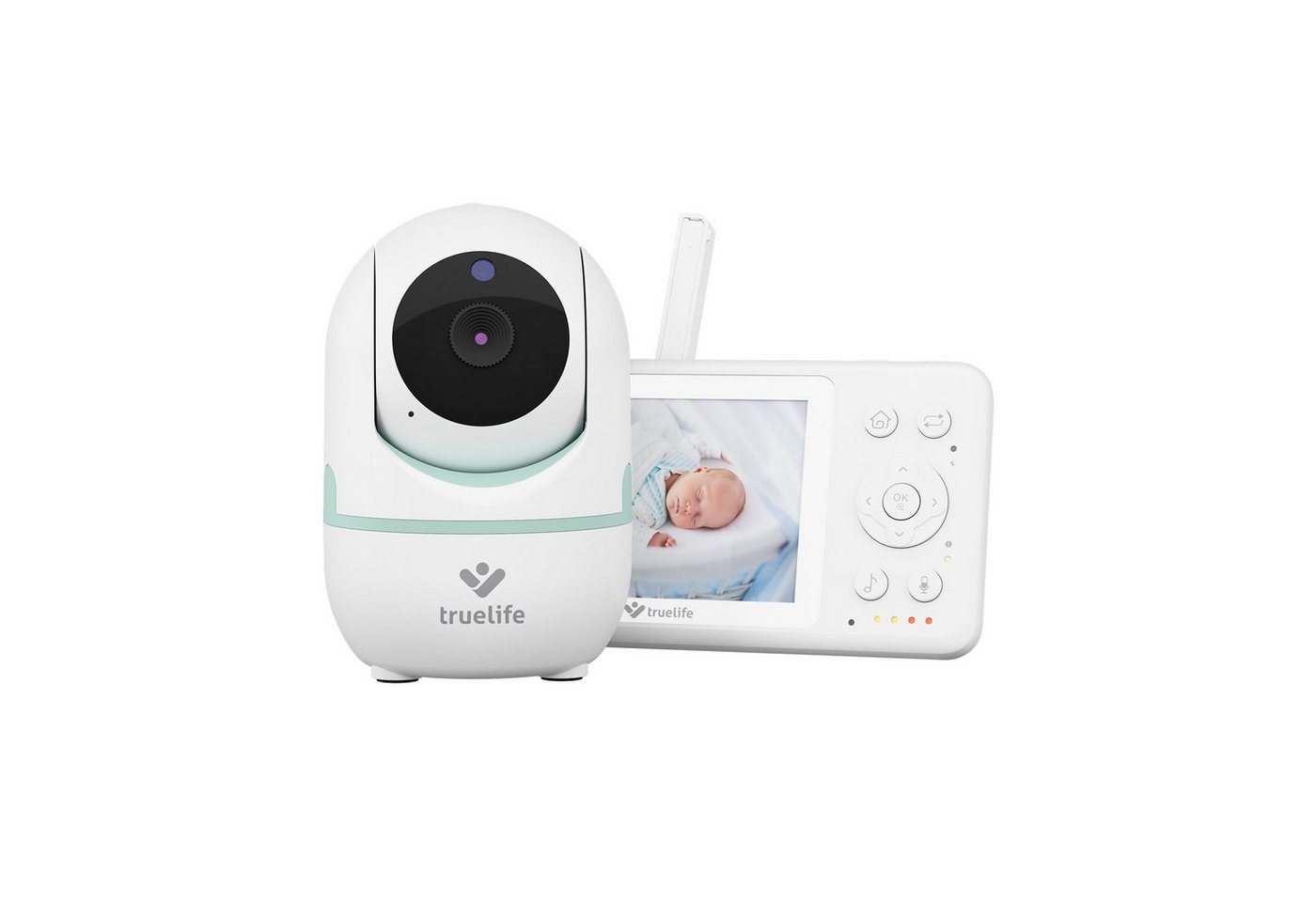 TrueLife Video-Babyphone NannyCam R4, Babyphone, klares 3,2" LCD-Display, Packung Set, 2-tlg., Babyeinheit und Elterneinheit, Vertikale und horizontale Drehung, Zweiseitige Kommunikation von TrueLife