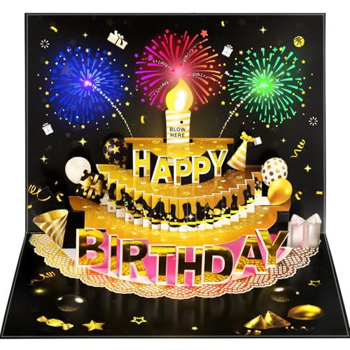 3D Pop Up Feuerwerk Geburtstagskarte, aufblasbare Kuchen Geburtstagskarte mit Musik und Multicolor LED Lichter Umschlag und leere Wunschkarte für Frauen, Kinder, Männer 3D Pop Up Feuerwerk Geburtstagskarte, aufblasbare Kuchen Geburtstagskarte mit Musik und Multicolor LED Lichter Umschlag und leere Wunschkarte für Frauen, Kinder, Männer von TruePetal