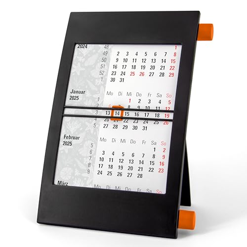 Truento 3-Monats-Tischkalender "MARITIM" für 2 Jahre (2024 & 2025) - mit Drehmechanik - schwarz/orange von Truento