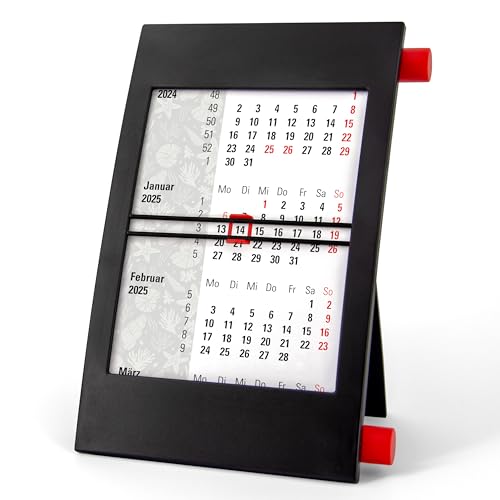 Truento 3-Monats-Tischkalender "MARITIM" für 2 Jahre (2025 & 2026) - mit Drehmechanik - schwarz/rot von Truento