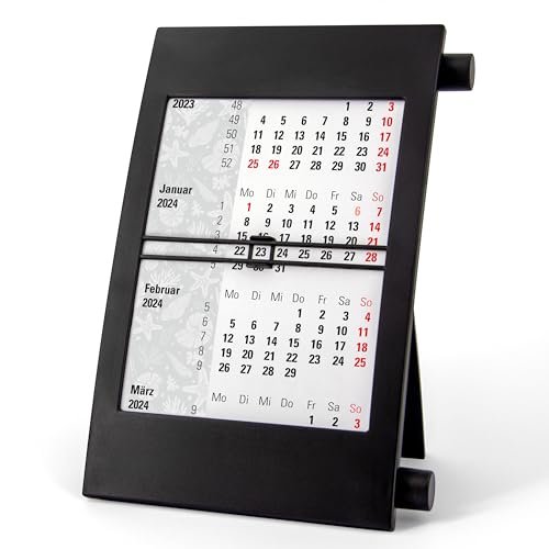 Truento 3-Monats-Tischkalender "MARITIM" für 2 Jahre (2024 & 2025) - mit Drehmechanik - schwarz/schwarz von Truento