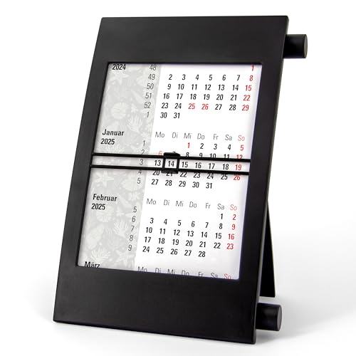 Truento 3-Monats-Tischkalender "MARITIM" für 2 Jahre (2025 & 2026) - mit Drehmechanik - schwarz/schwarz von Truento