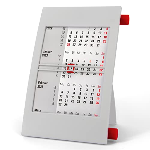 Truento 3-Monats-Tischkalender für 2 Jahre (2023 & 2024) - mit Drehmechanik - grau/rot von Truento