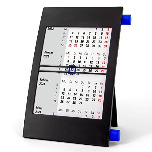 Truento 3-Monats-Tischkalender für 2 Jahre (2024 & 2025) - mit Drehmechanik - schwarz/blau von Truento