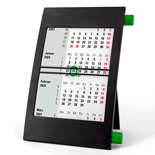 Truento 3-Monats-Tischkalender für 2 Jahre (2024 & 2025) - mit Drehmechanik - schwarz/grün von Truento