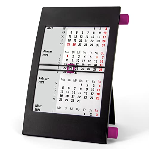 Truento 3-Monats-Tischkalender für 2 Jahre (2024 & 2025) - mit Drehmechanik - schwarz/lila von Truento