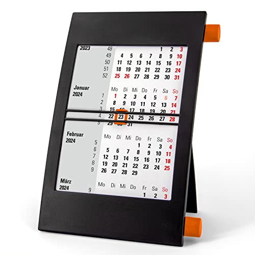 Truento 3-Monats-Tischkalender für 2 Jahre (2024 & 2025) - mit Drehmechanik - schwarz/orange von Truento