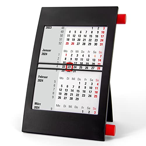 Truento 3-Monats-Tischkalender für 2 Jahre (2024 & 2025) - mit Drehmechanik - schwarz/rot von Truento