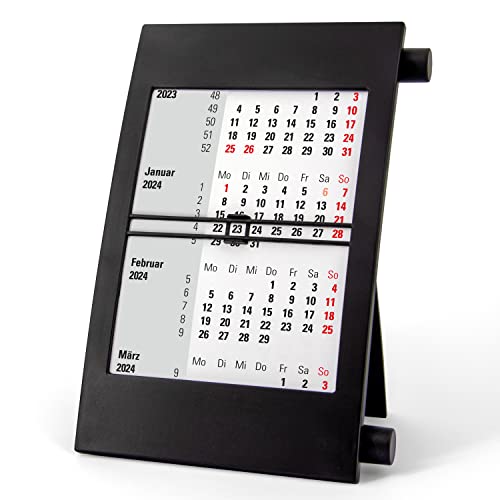 Truento 3-Monats-Tischkalender für 2 Jahre (2024 & 2025) - mit Drehmechanik - schwarz/schwarz von Truento