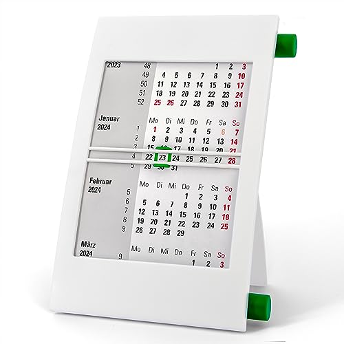 Truento 3-Monats-Tischkalender für 2 Jahre (2024 & 2025) - mit Drehmechanik - weiß/grün von Truento