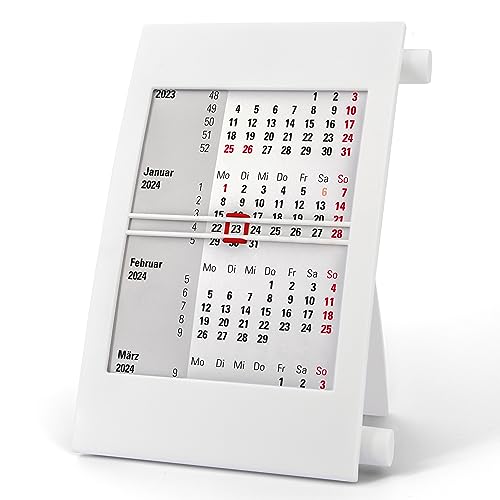 Truento 3-Monats-Tischkalender für 2 Jahre (2024 & 2025) - mit Drehmechanik - weiß/weiß/rot von Truento