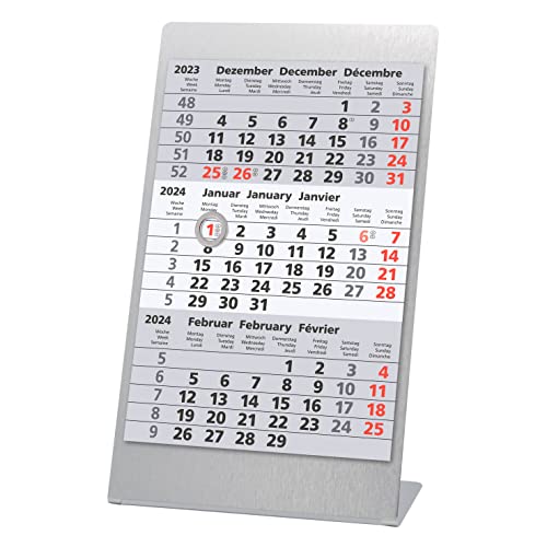 Truento 3-Monats-Tischkalender zum Aufstellen für 2 Jahre (2024 & 2025) inkl. Block und Magnet - Edelstahl gebürstet/silber von Truento