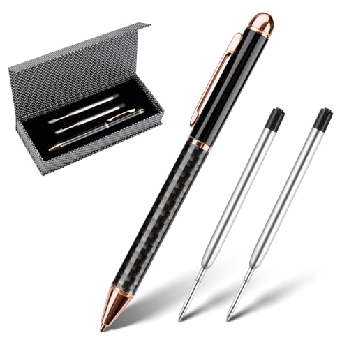 Truevaste Premium Kugelschreiber 2 Set im Geschenkkarton, 2 Druckkugelschreiber + 4 Ersatzminen, 0.7mm Ball point Pen mit Edelstahl-Gehäuse & Drehmechanik, Blau Öltinte, Schwarz-goldenes Gehäuse Truevaste Premium Kugelschreiber 2 Set im Geschenkkarton, 2 Druckkugelschreiber + 4 Ersatzminen, 0.7mm Ball point Pen mit Edelstahl-Gehäuse & Drehmechanik, Blau Öltinte, Schwarz-goldenes Gehäuse von Truevaste
