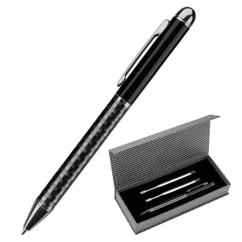 Truevaste Premium Kugelschreiber-Set im Geschenkkarton, 1 Druckkugelschreiber + 2 Ersatzminen, 0.7mm Ball point Pen mit Edelstahl-Gehäuse & Drehmechanik, Blau Öltinte, Silbergrau-Schwarz Gehäuse Truevaste Premium Kugelschreiber-Set im Geschenkkarton, 1 Druckkugelschreiber + 2 Ersatzminen, 0.7mm Ball point Pen mit Edelstahl-Gehäuse & Drehmechanik, Blau Öltinte, Silbergrau-Schwarz Gehäuse von Truevaste