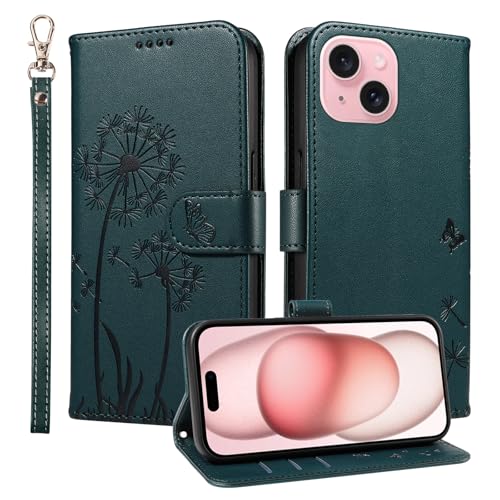 Trugox Handyhülle für Apple iPhone 15 Klapphüll Löwenzahn Hülle Klappbare mit Kartenfach Handytasche Schutzhülle Handy Tasche Leder Wallet Flip Case Cover - Blaugrün Trugox Handyhülle für Apple iPhone 15 Klapphüll Löwenzahn Hülle Klappbare mit Kartenfach Handytasche Schutzhülle Handy Tasche Leder Wallet Flip Case Cover - Blaugrün von Trugox