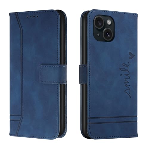 Trugox Handyhülle für Apple iPhone 15 Plus Hülle Klappbar Klapphülle mit Kartenfach Handytasche Handy Schutzhülle Tasche Leder Wallet Flip Case Slim Book Cover - Blau von Trugox