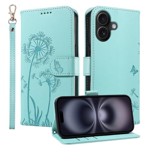 Trugox Handyhülle für Apple iPhone 16 Klapphüll Löwenzahn Hülle Klappbare mit Kartenfach Handytasche Schutzhülle Handy Tasche Leder Wallet Flip Case Cover - Grün Trugox Handyhülle für Apple iPhone 16 Klapphüll Löwenzahn Hülle Klappbare mit Kartenfach Handytasche Schutzhülle Handy Tasche Leder Wallet Flip Case Cover - Grün von Trugox