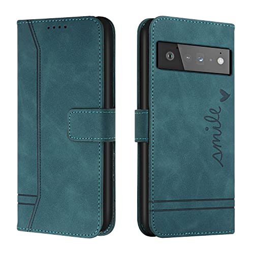 Trugox Handyhülle für Google Pixel 6 5G Hülle Klappbar Klapphülle mit Kartenfach Handytasche Handy Schutzhülle Tasche Leder Wallet Flip Case Slim Book Cover - Blau Grün von Trugox