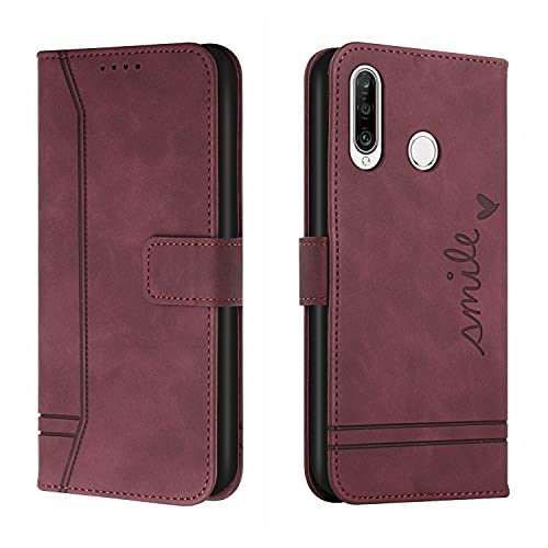 Trugox Handyhülle für Huawei P30 Lite Hülle Klappbar Klapphülle Totemblume mit Kartenfach Handytasche Handy Schutzhülle Tasche Leder Wallet Flip Case Book Cover - Bordeauxrot von Trugox