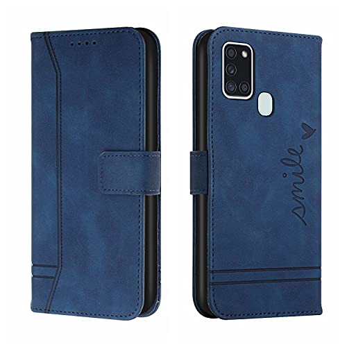 Trugox Handyhülle für Samsung Galaxy A21S Hülle Klappbar Klapphülle Totemblume mit Kartenfach Handytasche Handy Schutzhülle Tasche Leder Wallet Flip Case Book Cover - Blau von Trugox