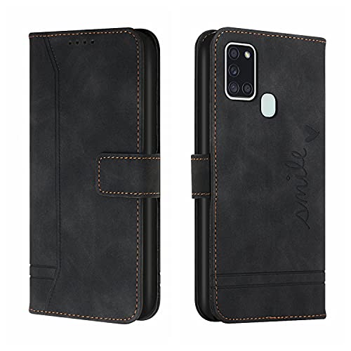 Trugox Handyhülle für Samsung Galaxy A21S Hülle Klappbar Klapphülle Totemblume mit Kartenfach Handytasche Handy Schutzhülle Tasche Leder Wallet Flip Case Book Cover - Schwarz von Trugox