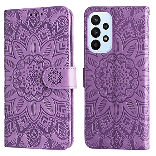 Trugox Handyhülle für Samsung Galaxy A23 5G / M23 5G / M13 4G Hülle Klappbar Klapphülle mit Kartenfach Blumen Muster Handytasche Handy Schutzhülle Tasche Leder Wallet Book Flip Case Cover - Violett von Trugox