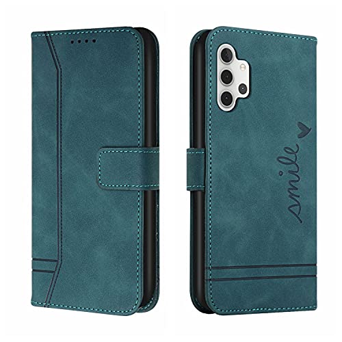 Trugox Handyhülle für Samsung Galaxy A32 5G Hülle Klappbar Klapphülle mit Kartenfach Handytasche Handy Schutzhülle Tasche Leder Wallet Flip Case Slim Book Cover - Blau Grün von Trugox