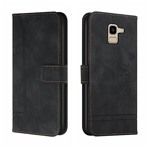 Trugox Handyhülle für Samsung Galaxy J6 2018 / J600 Hülle Klappbar Klapphülle mit Kartenfach Handytasche Handy Schutzhülle Tasche Leder Wallet Flip Case Slim Book Cover - Schwarz von Trugox