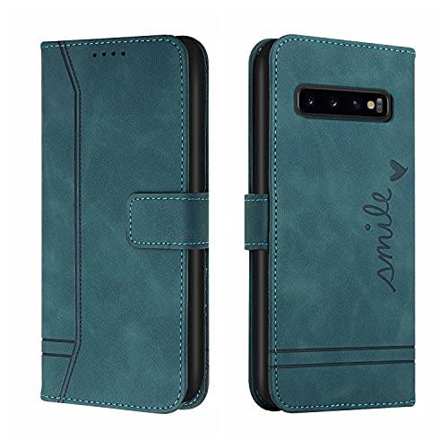 Trugox Handyhülle für Samsung Galaxy S10 Hülle Klappbar Klapphülle mit Kartenfach Handytasche Handy Schutzhülle Tasche Leder Wallet Flip Case Slim Book Cover - Blaugrün von Trugox