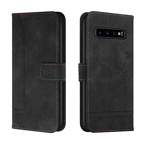 Trugox Handyhülle für Samsung Galaxy S10 Hülle Klappbar Klapphülle mit Kartenfach Handytasche Handy Schutzhülle Tasche Leder Wallet Flip Case Slim Book Cover - Schwarz von Trugox