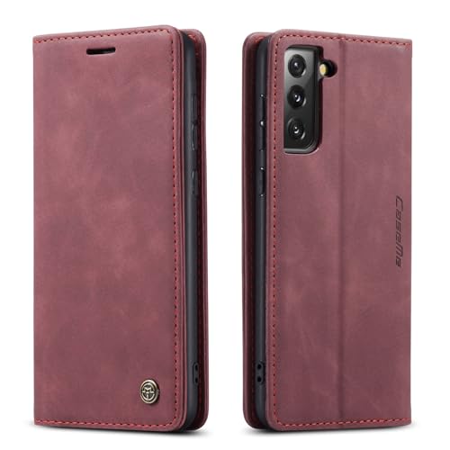 Trugox Handyhülle für Samsung Galaxy S21 FE 5G / S21FE Hülle Klappbar Klapphülle mit Kartenfach Handytasche Schutzhülle Handy Tasche Leder Geldfach Wallet Flip Case Book Cover - Bordeauxrot von Trugox