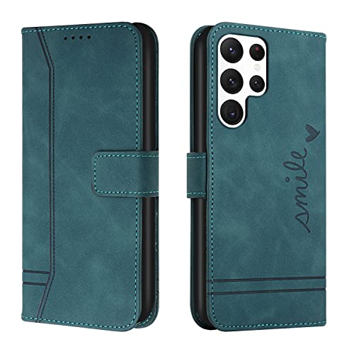 Trugox Handyhülle für Samsung Galaxy S22 Ultra 5G Hülle Klappbar Klapphülle mit Kartenfach Handytasche Handy Schutzhülle Tasche Leder Wallet Flip Case Slim Book Cover - Blaugrün von Trugox