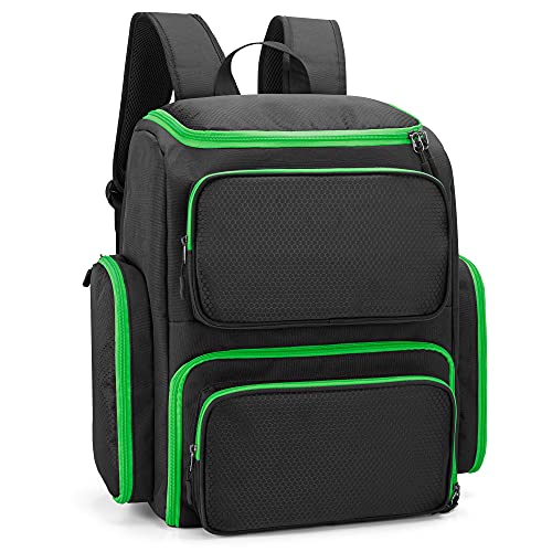 Trunab Rucksack Aufbewahrungs Kompatibel mit Xbox Series X, Grün, Schutz Rucksack Großer Kapazität, mit Taschen, Trennwänden für Xbox Controller und Spielzubehör von Trunab