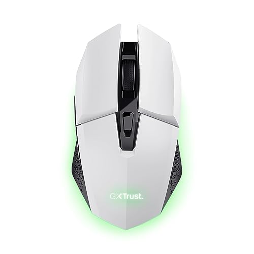 Trust Gaming GXT 110W Felox Wiederaufladbare Kabellose Gaming-Maus, 80 Stunden Akkulaufzeit, 800-4800 DPI, LED-Beleuchtung, 6 Tasten, Wireless Mouse für PC, Laptop, Computer, Windows – Weiß von Trust Gaming