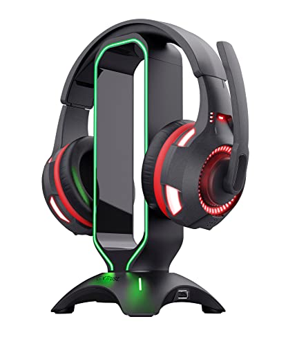 Trust Gaming GXT 265 Cintar RGB Headset Halterung, Kopfhörer Ständer, 2 USB-Anschlüsse, Passend für Alle Headsets, Kopfhörer Halter mit LED-beleuchtete Ränder - Schwarz von Trust Gaming